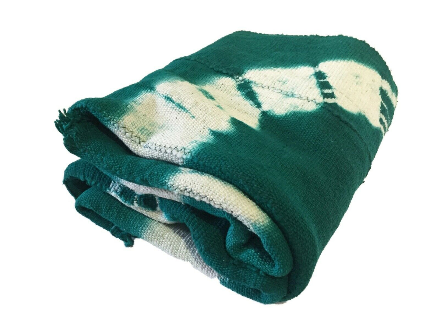 African Emerald Green & White Mud Cloth Textile Mali 42" by 63" # 572