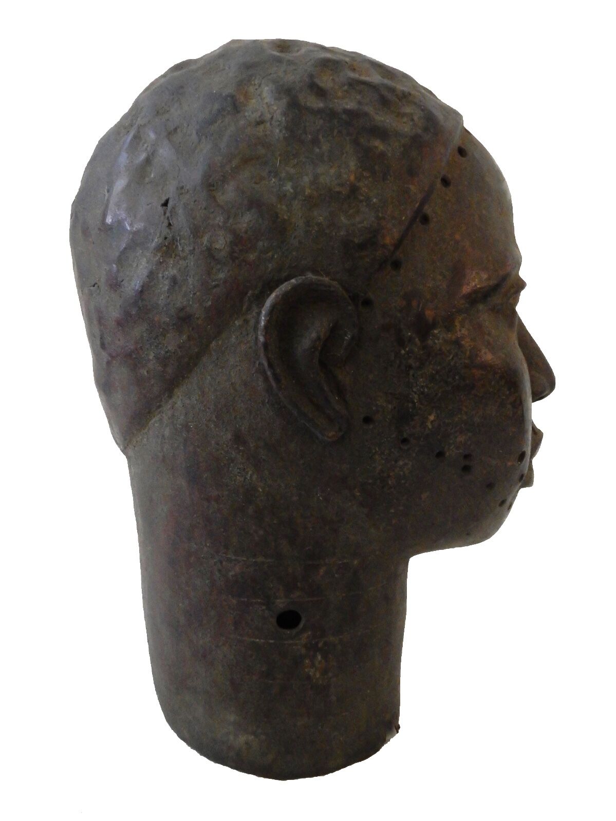 #1016 Superb Old LG Benin Bronze Head of Oba Nigeria African 13.5" H