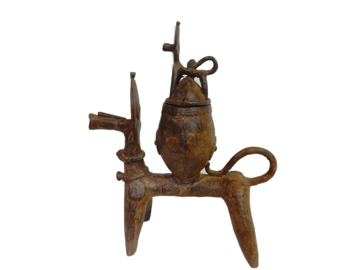 #132  Dogon Bronze Ceremonial Horse w/container 12.25" H by 9.75"w