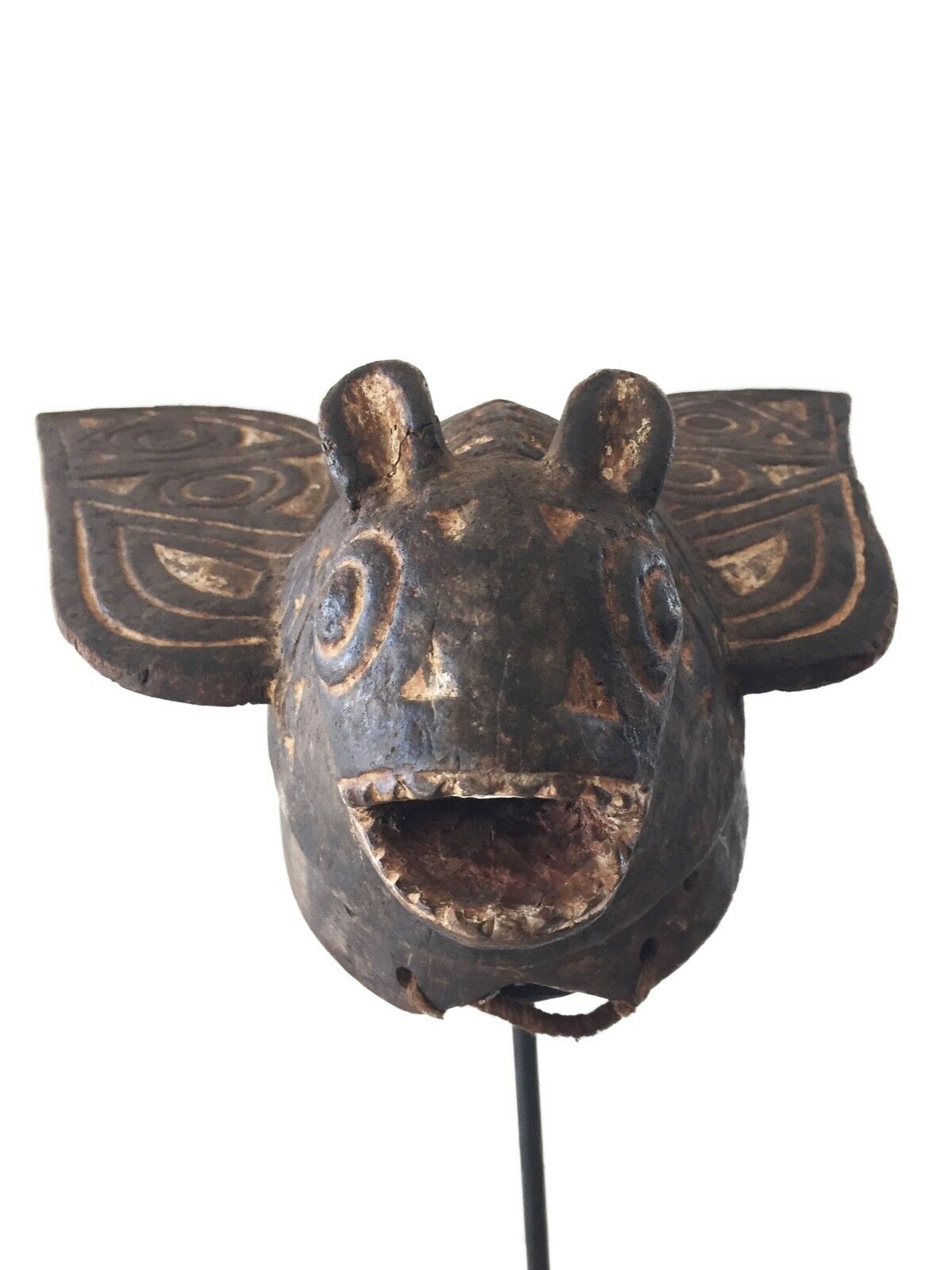 #1774 Old Exquisite /Rare Mossi Bat Helmet / Mask Burkina Faso 19" H W/Stand