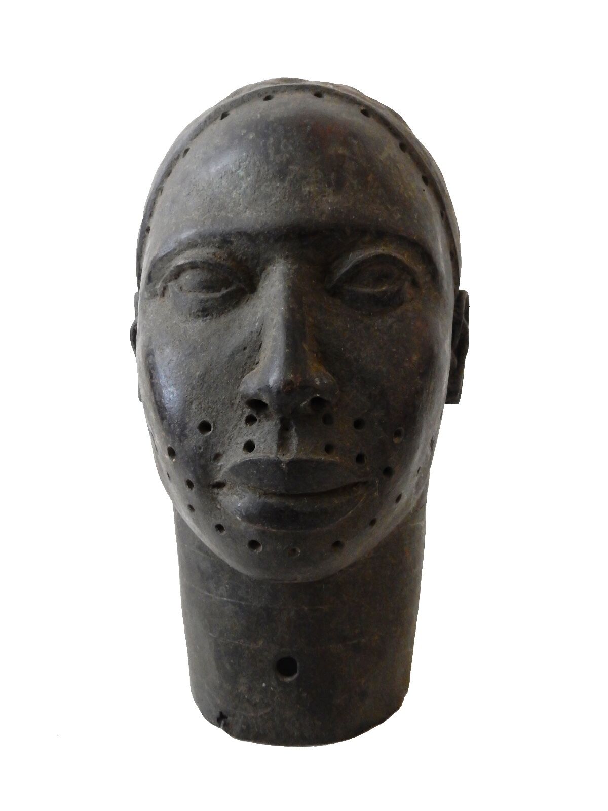 #1016 Superb Old LG Benin Bronze Head of Oba Nigeria African 13.5" H