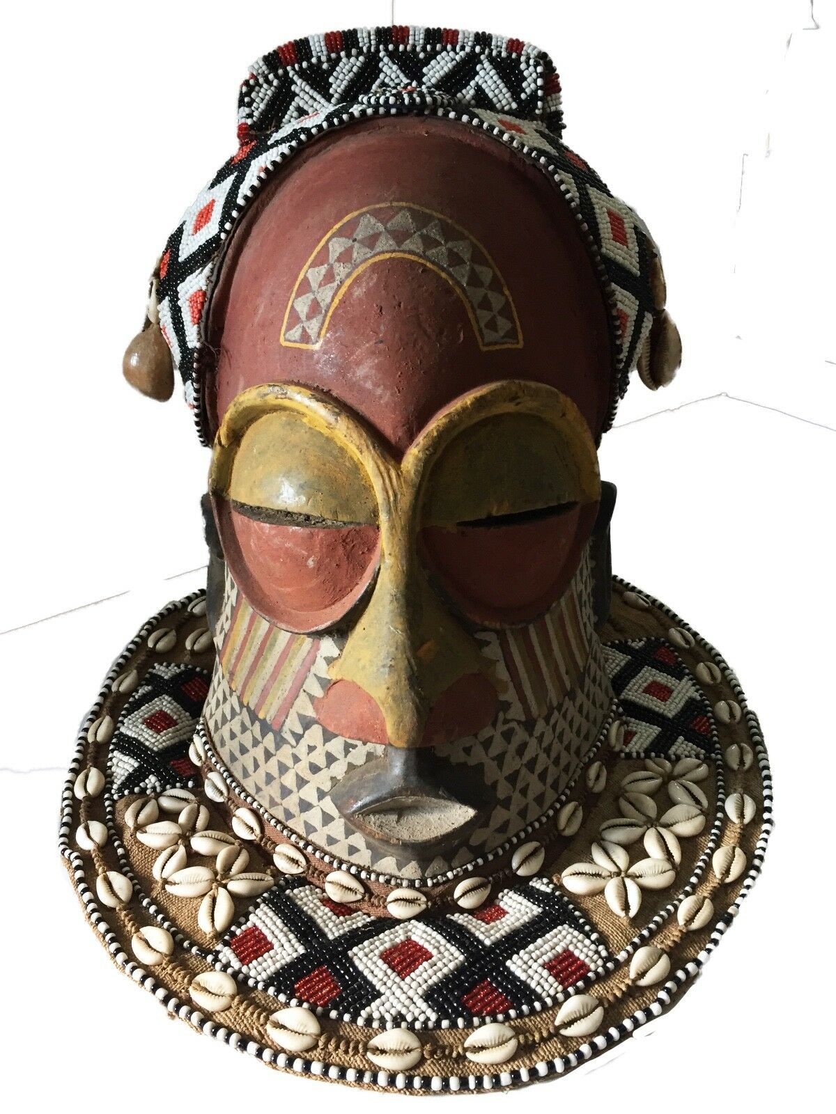 #1416 Stunning Kuba Royal Head Mask Congo Africa 13" H