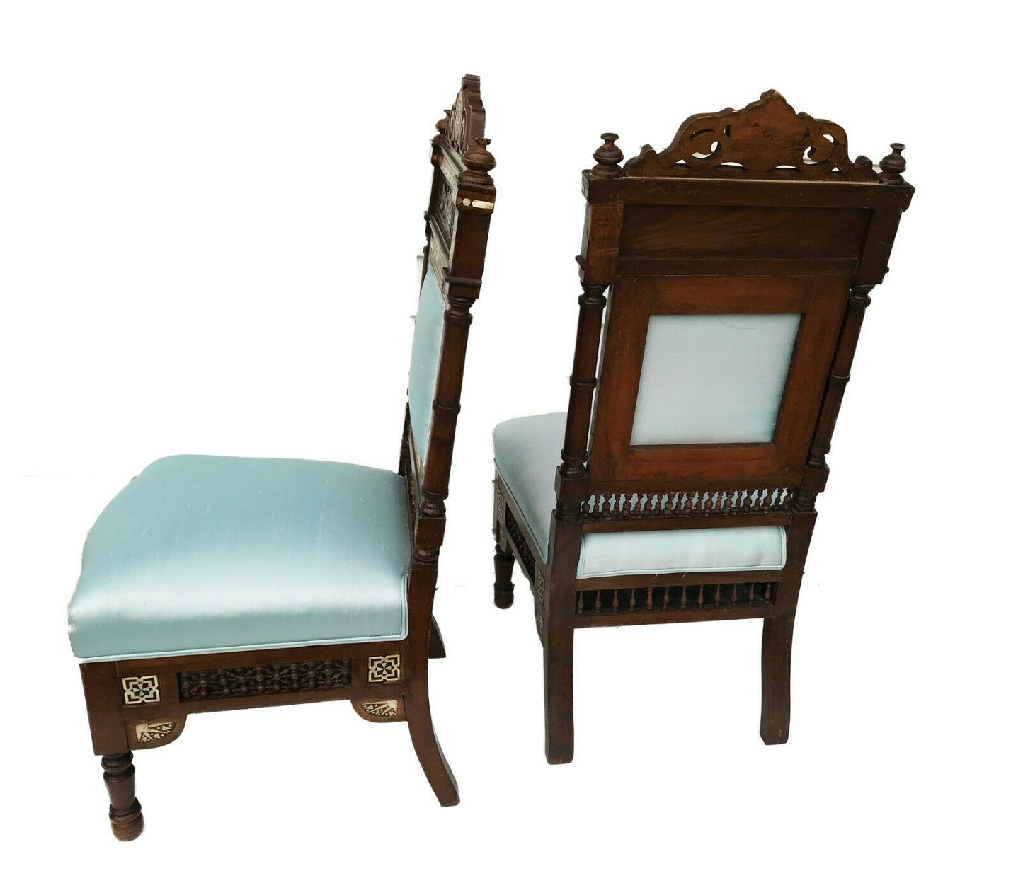 # 2155 Museum Quality 19th C Moorish/Middle Eastern Pair of chairs 41" H