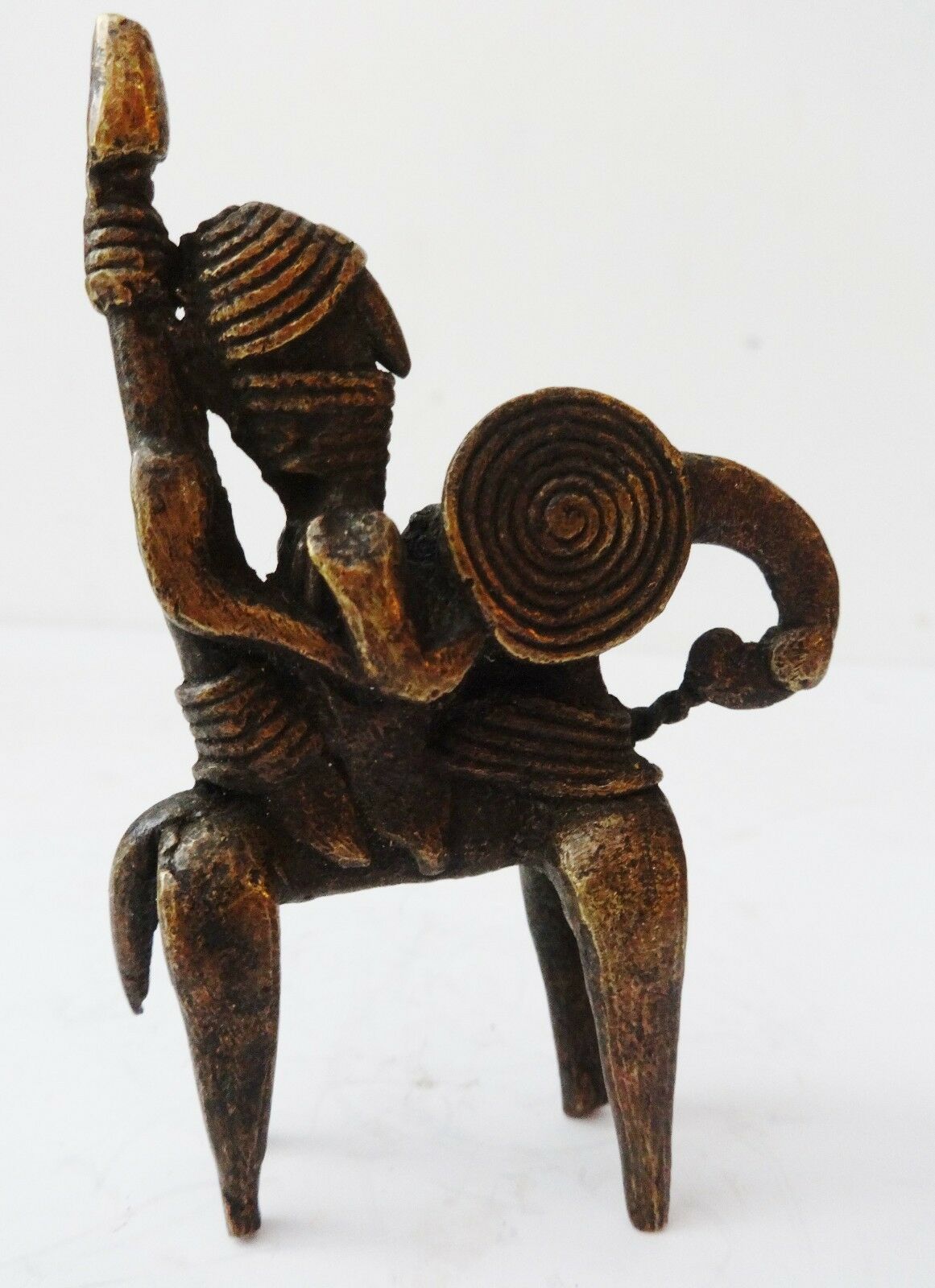 #990 Superb African Dogon Bronze Horseman Cast Handmade Mali 2.5" W by 3.5" H