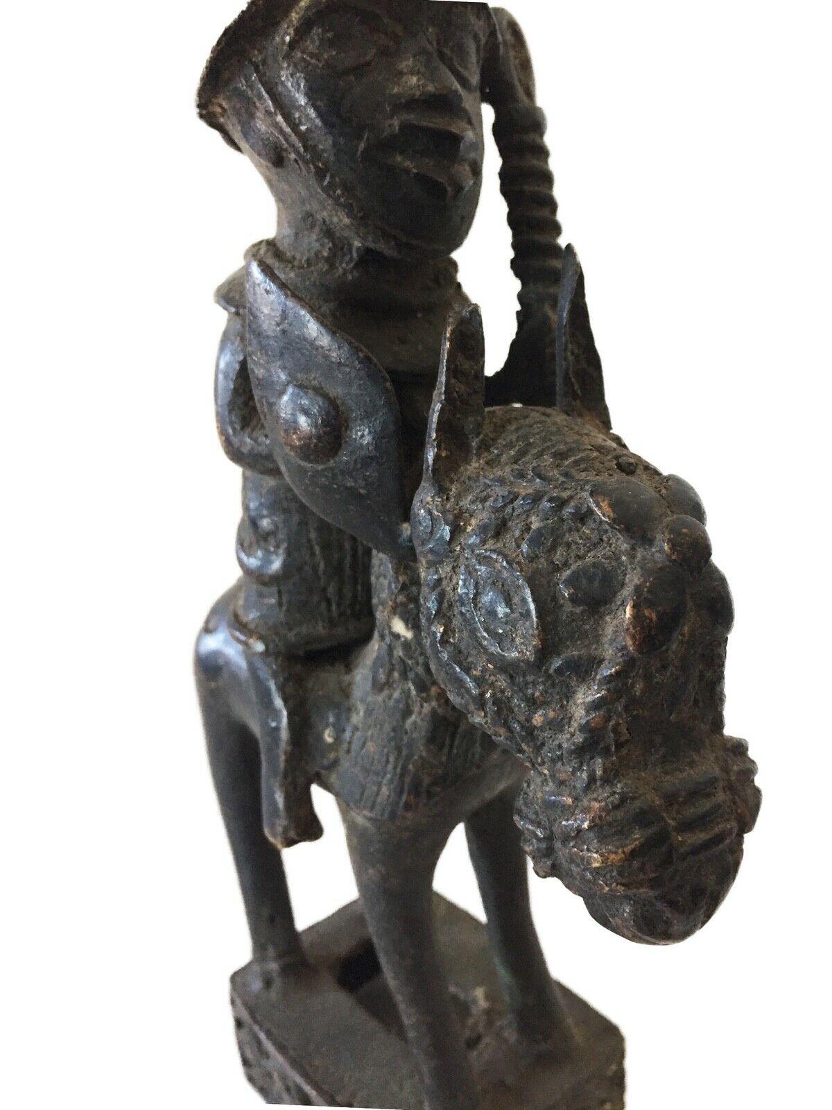 #2044 Old Benin  Bronze King warrior On Horse 9.25" H