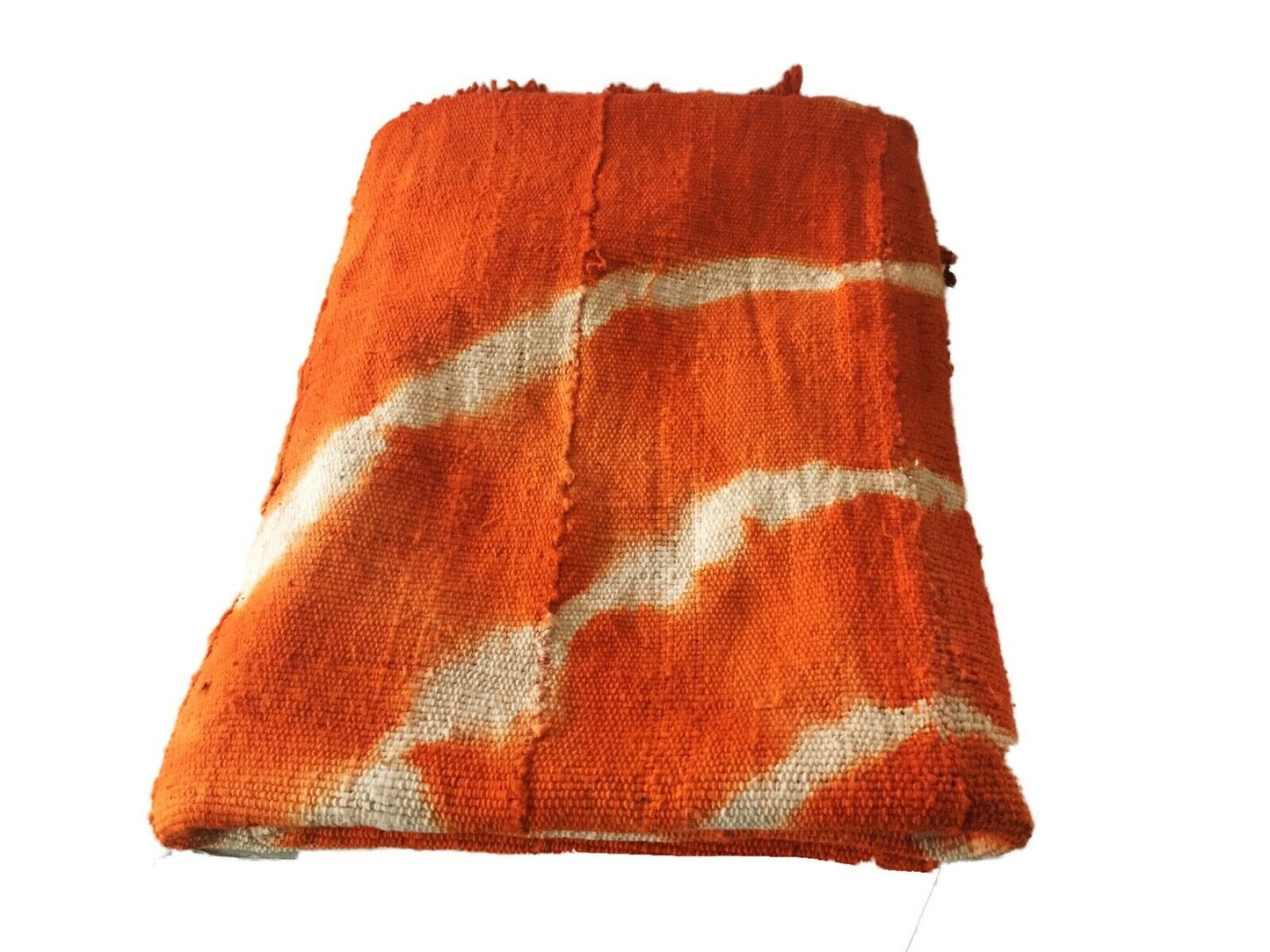 African Bogolan Textile Mud Cloth Orange & White 40" by 60" # 1978