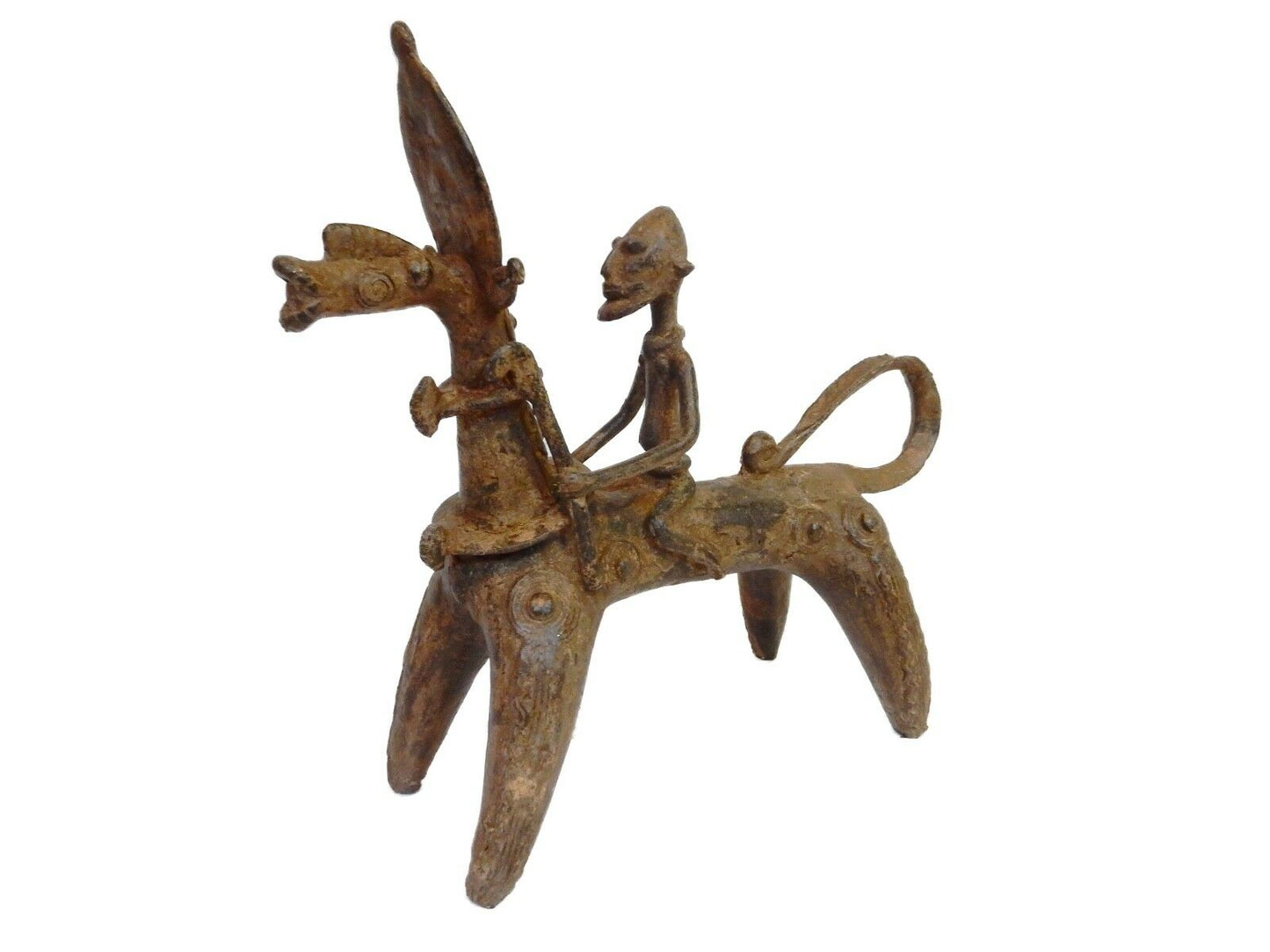 #HOR119  Superb African Dogon Bronze Horseman  11" H by 11.5"W