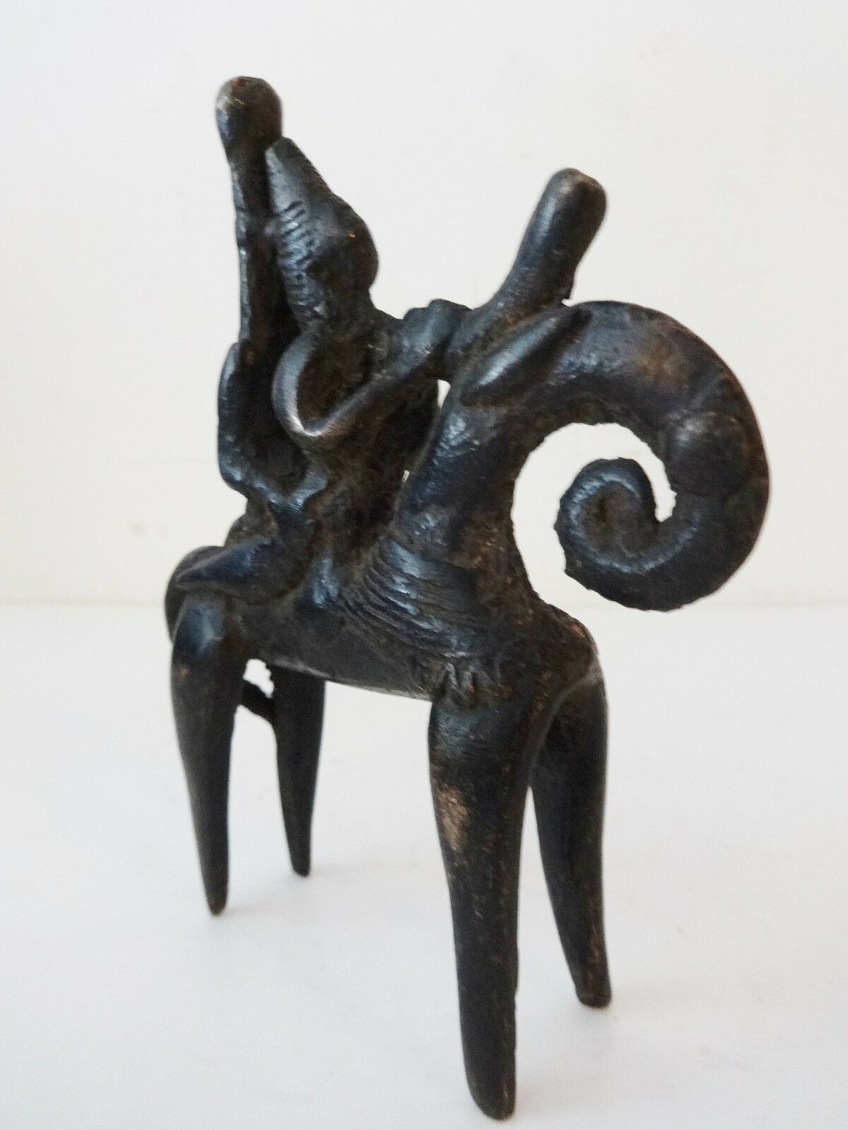 #H50 African Dogon Bronze Horseman Cast Handmade Mali 4" W by 5" H