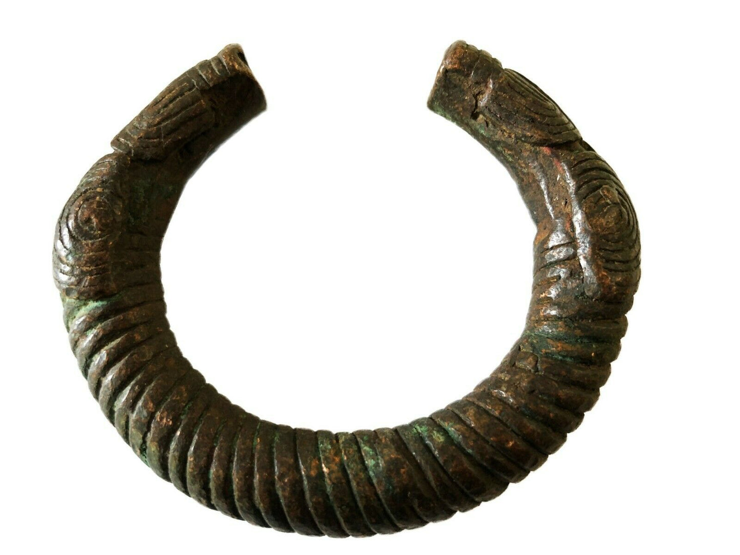 #2215 Old Trade Currency Bronze Bracelet Gan Burkina Faso W/Snake 3" W