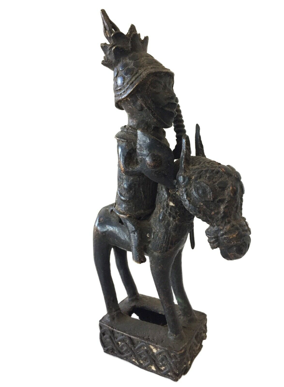 #2044 Old Benin  Bronze King warrior On Horse 9.25" H