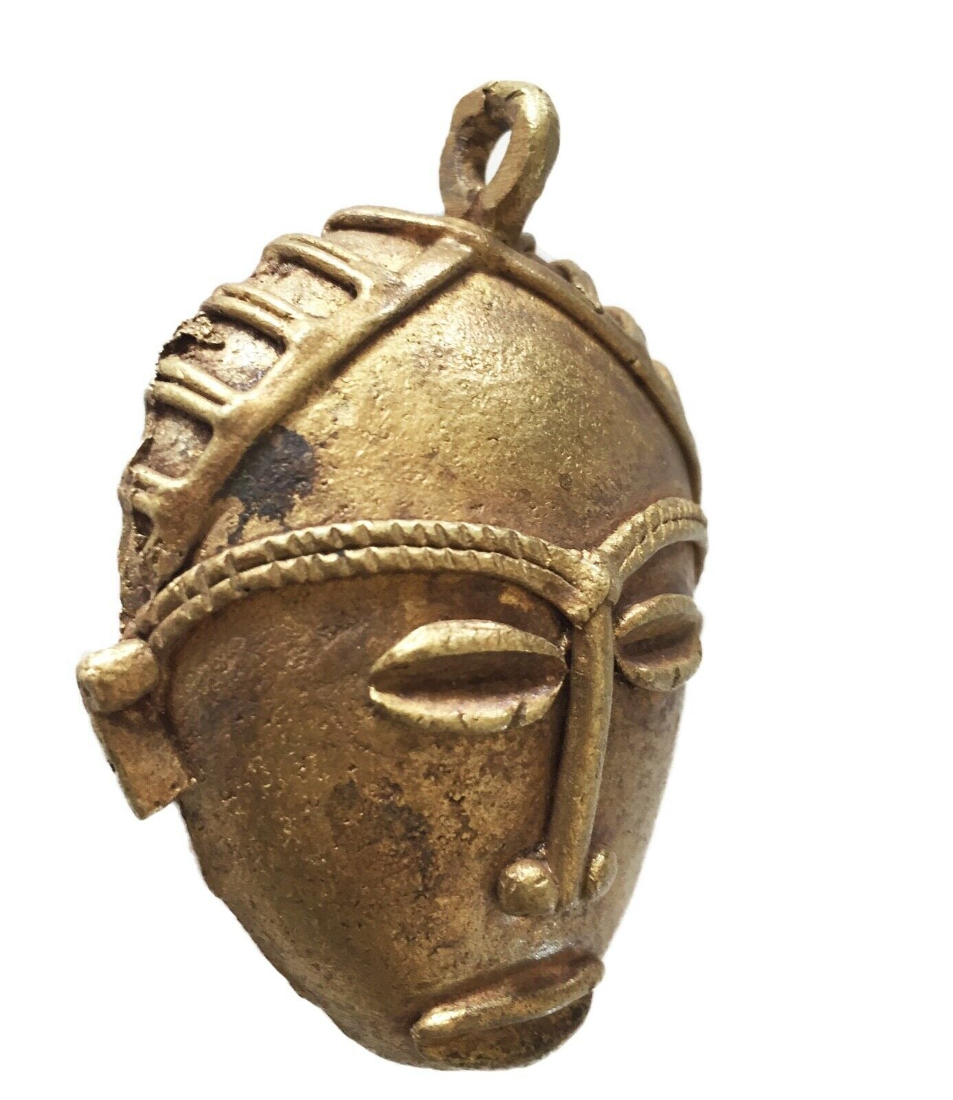 #1900 African Baule Gold Weight Passport/Pendant Bronze Mask 2.75" h