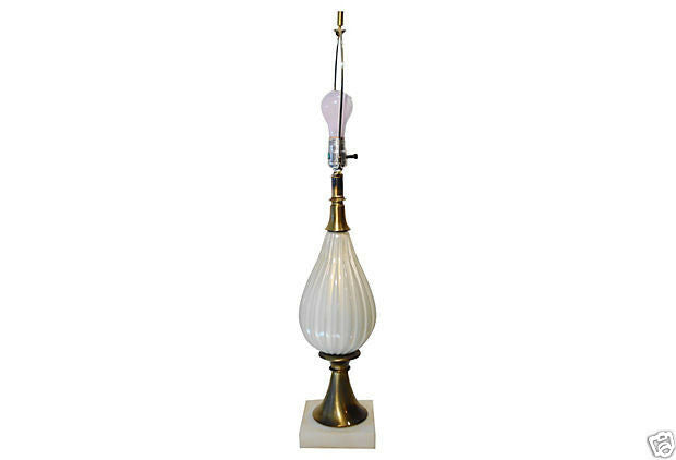 #1646 Superb 1950s White Murano Glass Lamp
