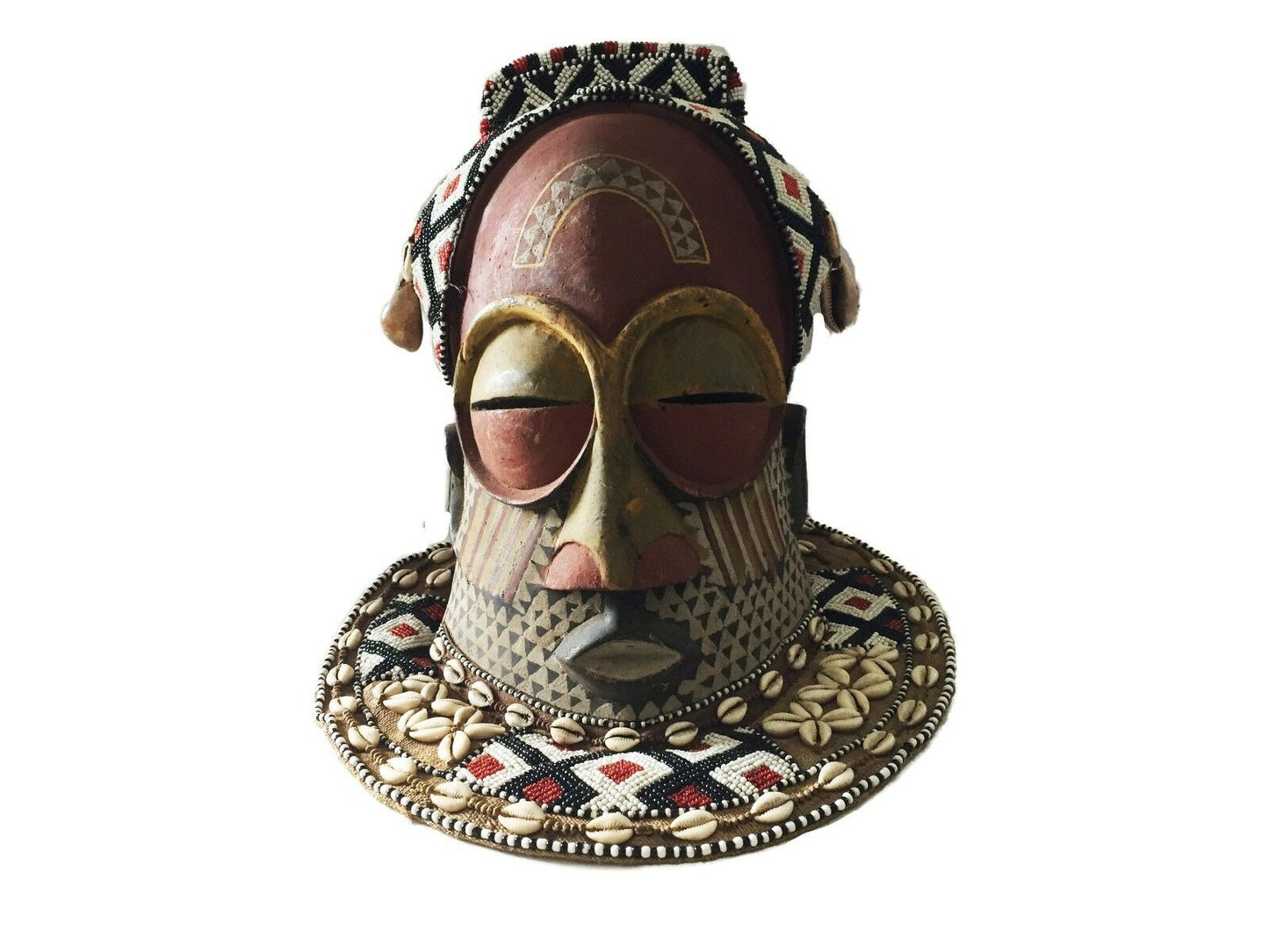 #1416 Stunning Kuba Royal Head Mask Congo Africa 13" H
