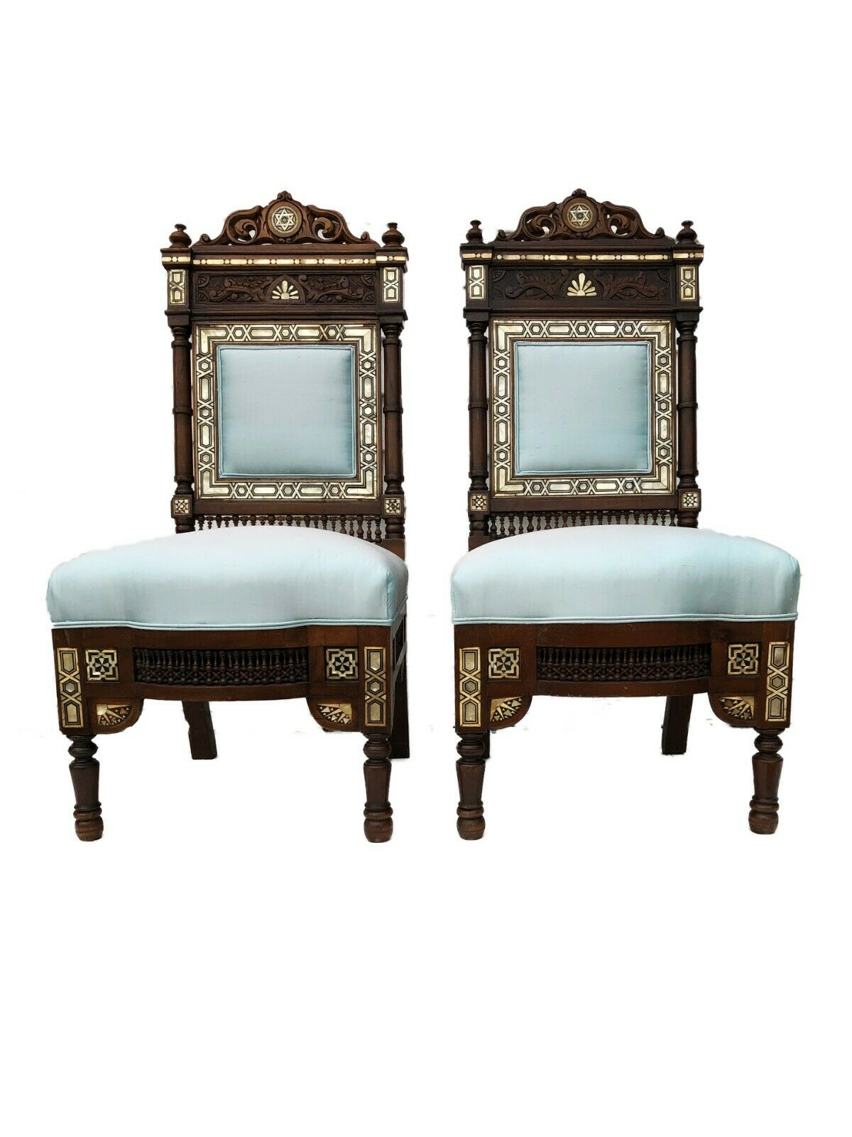 # 2155 Museum Quality 19th C Moorish/Middle Eastern Pair of chairs 41" H