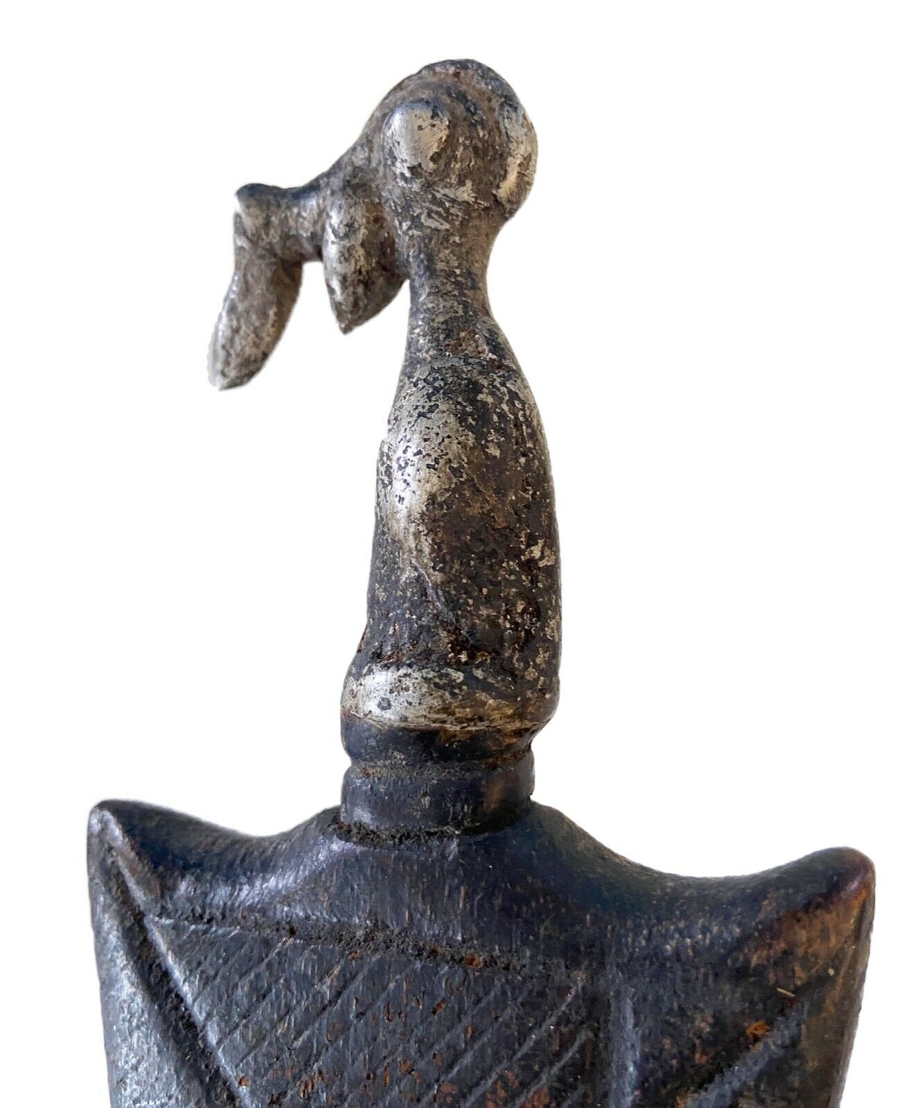 #917 African Baule I.Coast Comb W/ Aluminum Bird Head Sculpture 8 " h