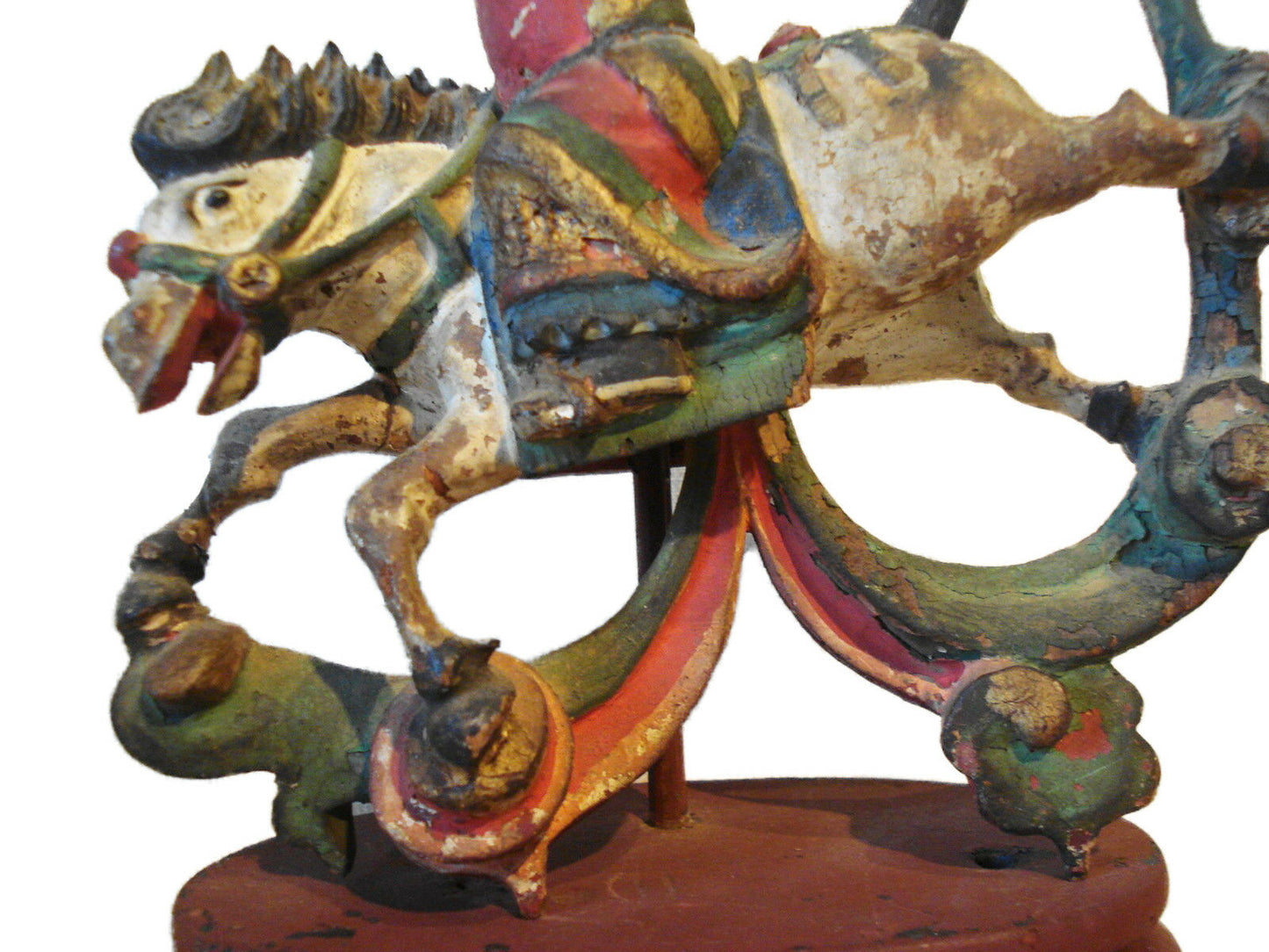 #H81 Antique Asian  circa1800's Carved Wood Figure Of An Equestrian