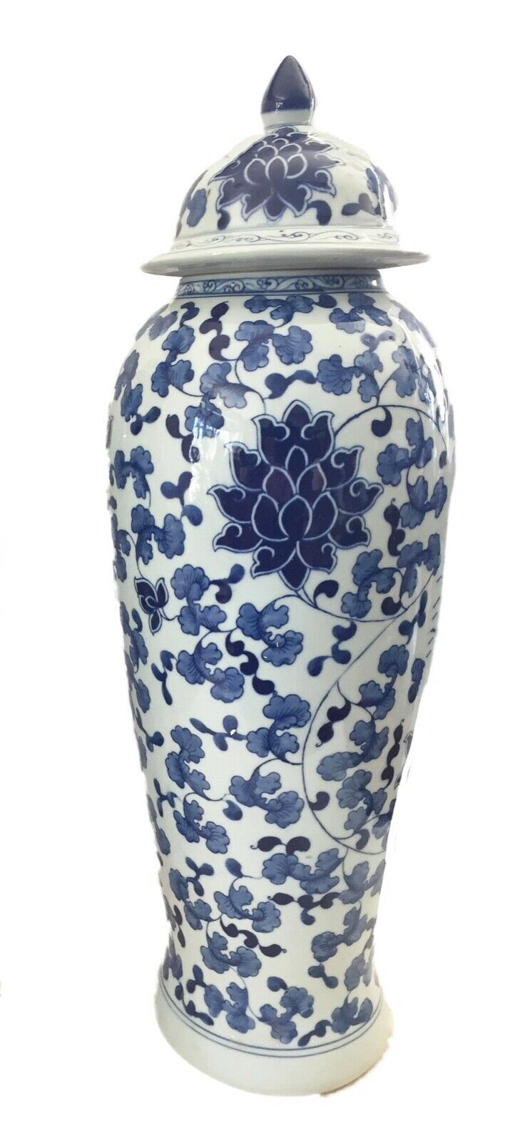 #275 Tall B&W Chinoiserie Porcelain Ginger Jar 23" h