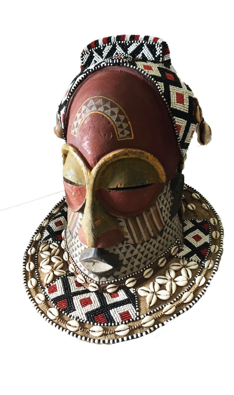 #1416 Stunning Kuba Royal Head Mask Congo Africa 13" H