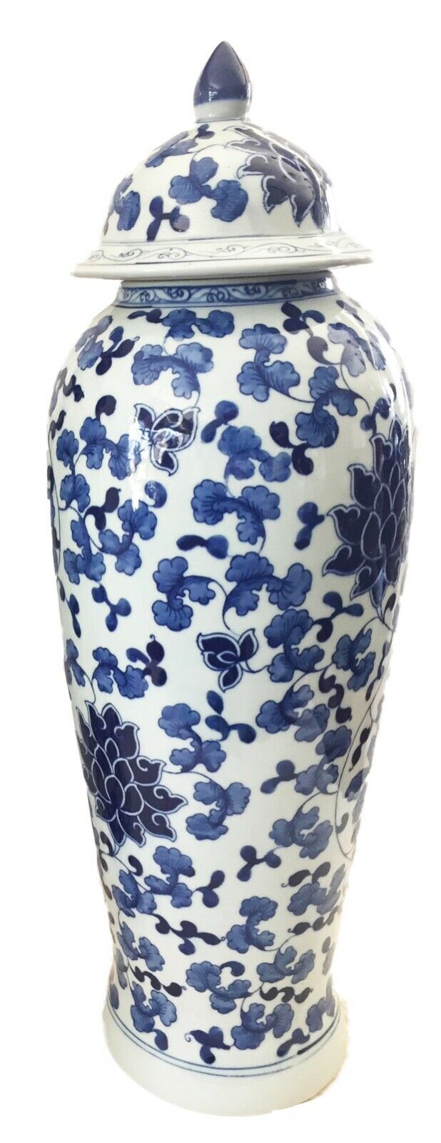 #275 Tall B&W Chinoiserie Porcelain Ginger Jar 23" h