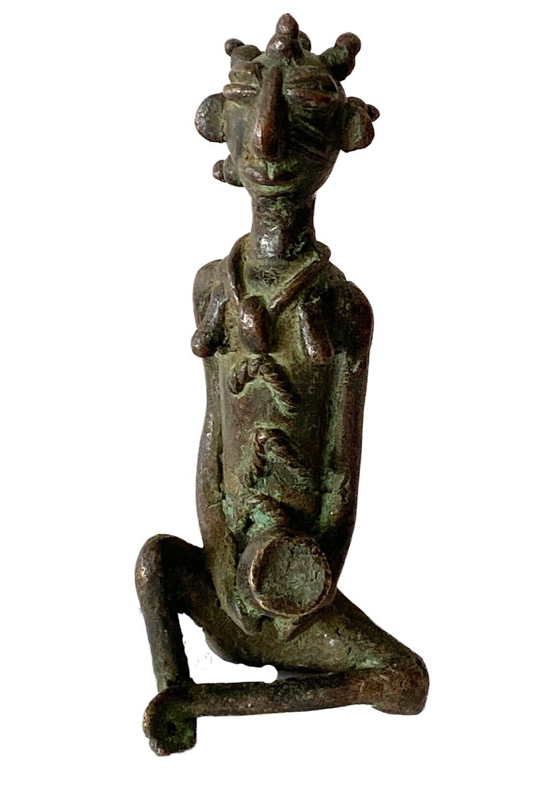 #773 Superb Benin Bronze of a seated female Nigeria African 6" H