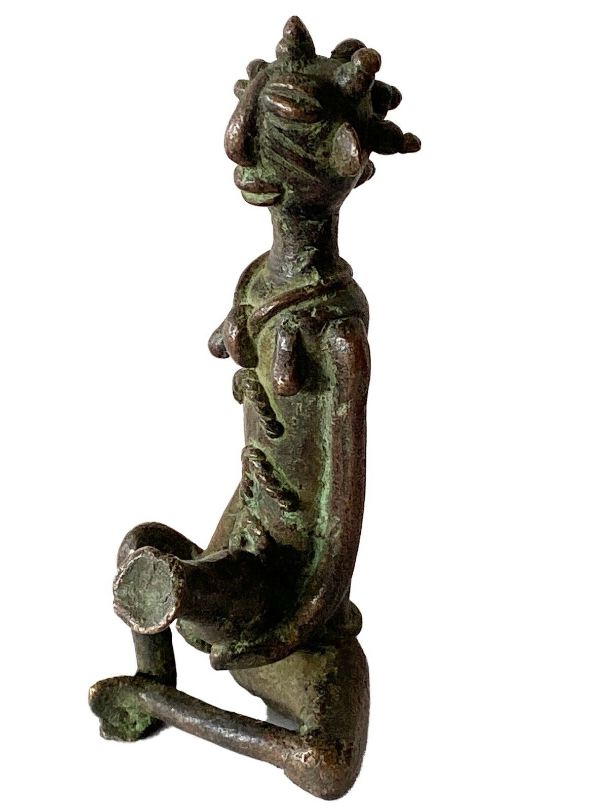 #773 Superb Benin Bronze of a seated female Nigeria African 6" H