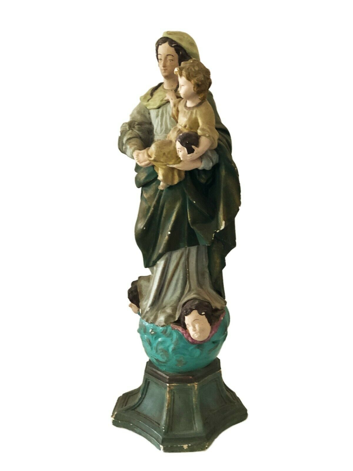 SUPERB RARE 1940 SANTOS LARGE MADONA HOLDING BABY JESUS 16.5" H