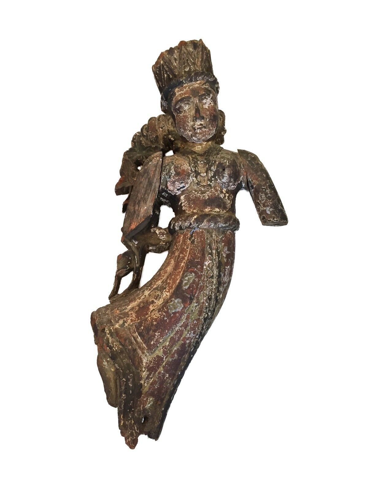 #1009 LG Rare Museum Quality 19th c Indonesian Crowned Angel 34" H