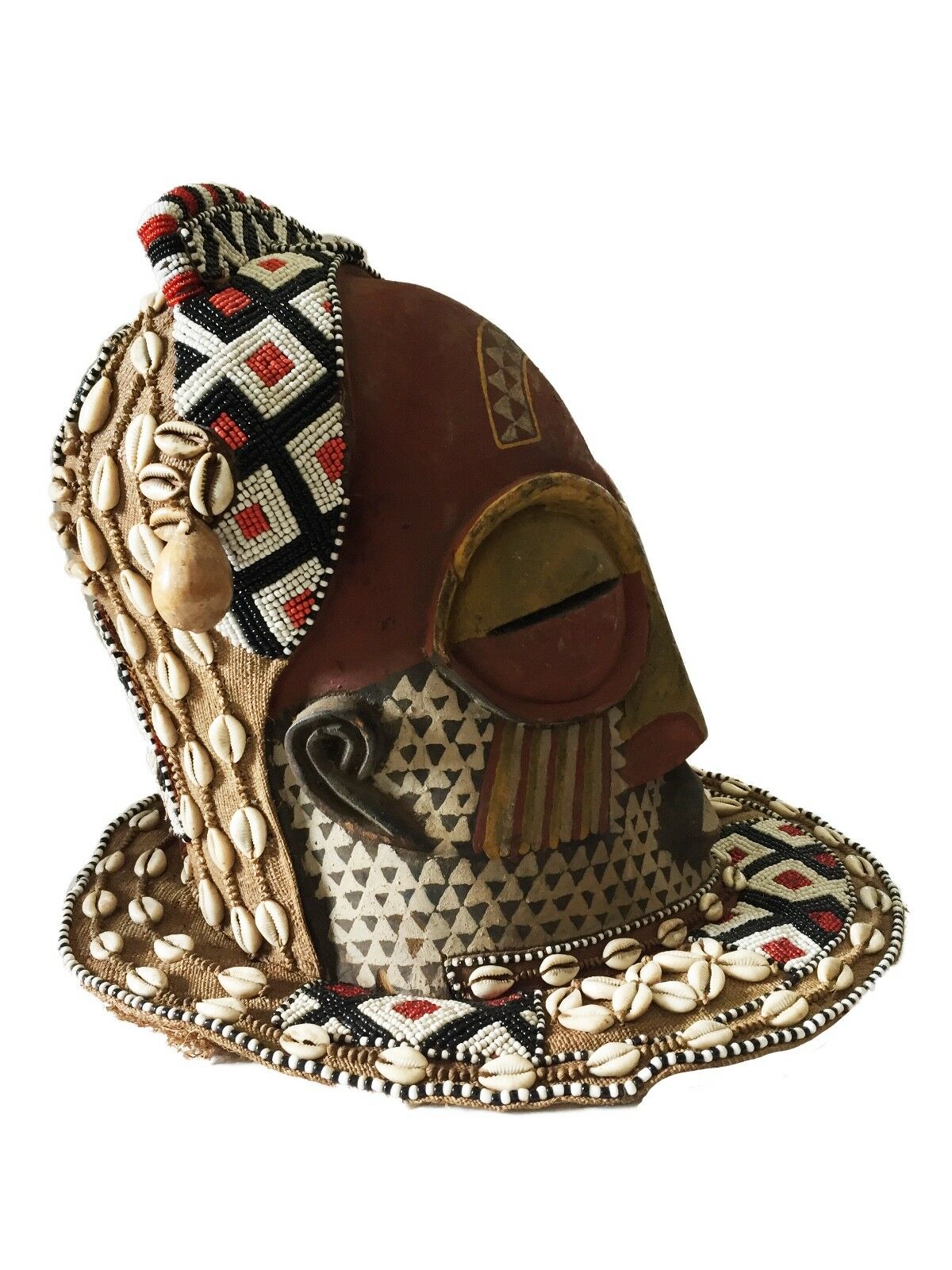 #1416 Stunning Kuba Royal Head Mask Congo Africa 13" H