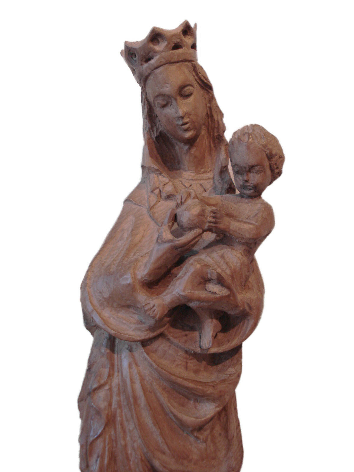 #190 Old circa 1950 Santos Crowned Virgin Mary/Madona Holding Baby Jesus