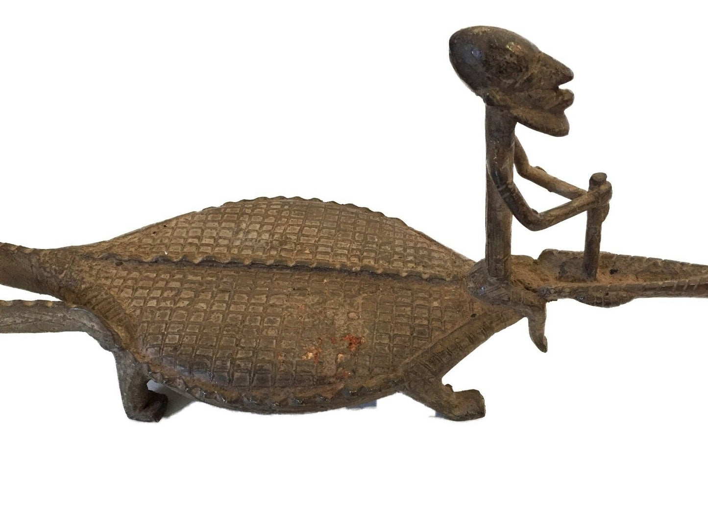 #738  Dogan Bronze   Figure Riding a crocodile  , Mali.18.5 " W