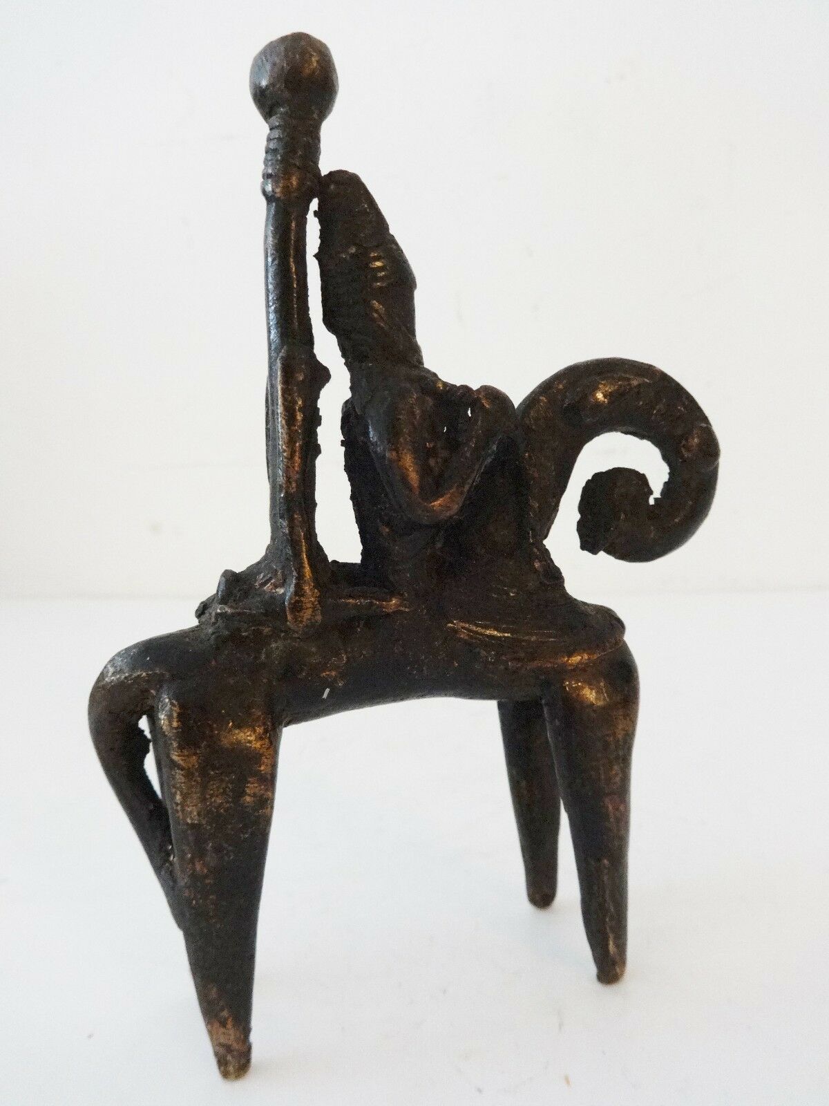 #993  African Dogon Bronze Horseman Cast Handmade Mali 4" W by 5" H