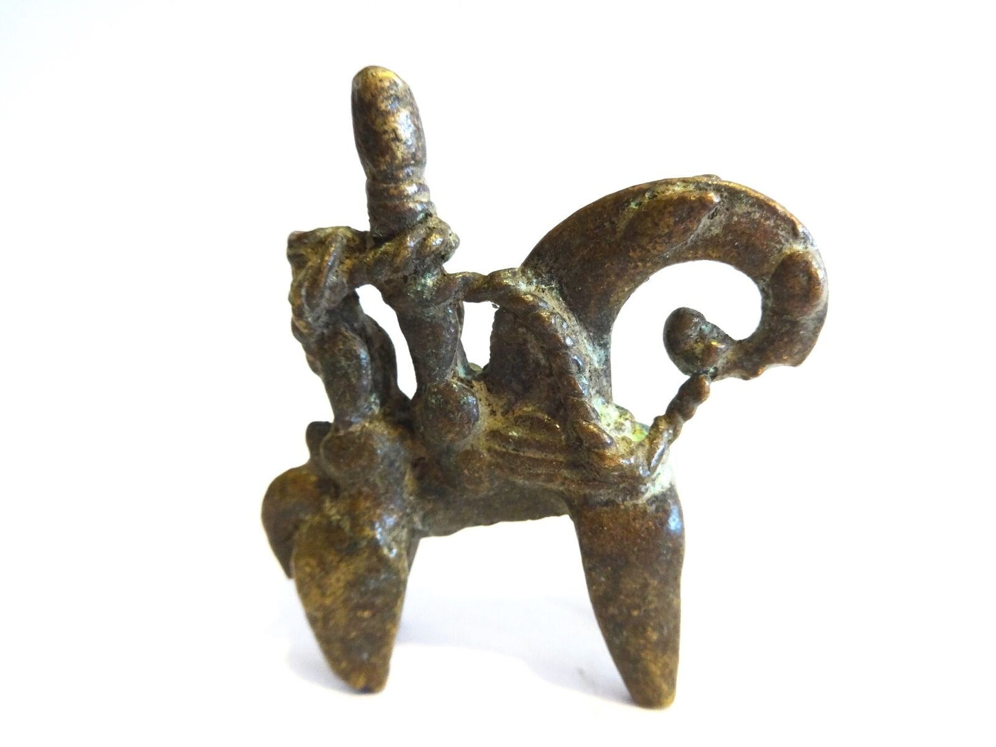 #996 African Dogon Bronze Horseman Gold Weight Mali 2" H