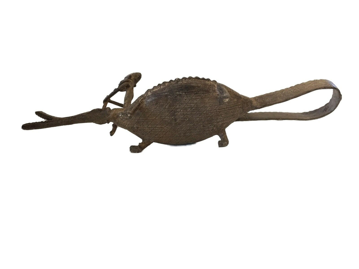 #738  Dogan Bronze   Figure Riding a crocodile  , Mali.18.5 " W