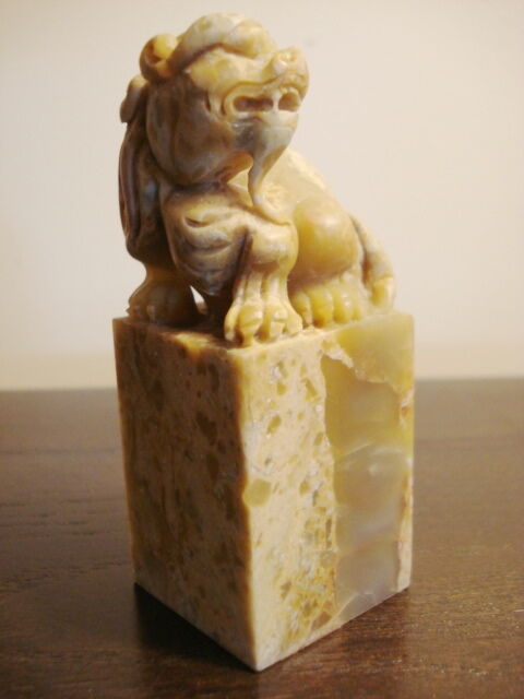 Superb Chinese Soap Stone Ink Stamp Seal W/ Foo/Fortune Dog 3.5" H