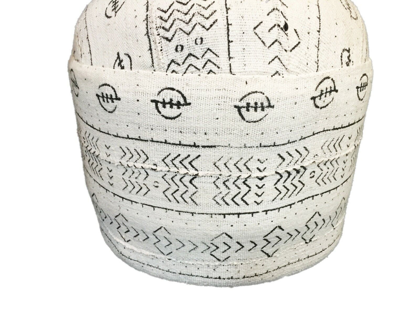 #643 LG Ottoman in African Malian White & Black Mud Cloth Textile 17.5" h #643