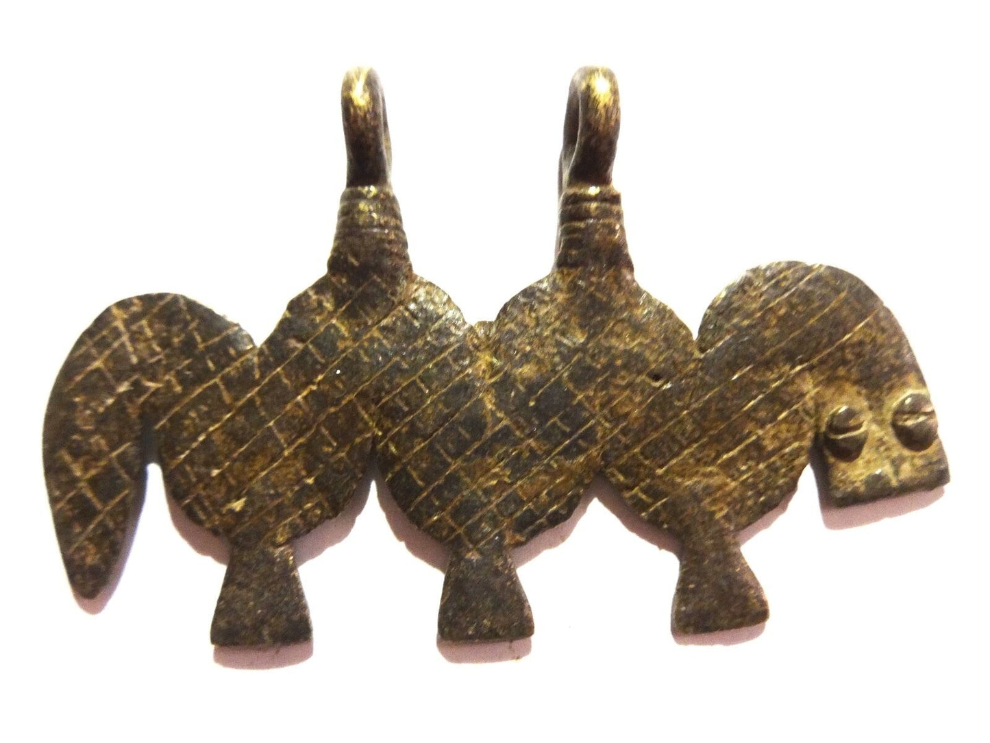 #Y1 Rare Gan Burkina faso bronze pendant w/ a Caterpillar for Good Luck 3" long