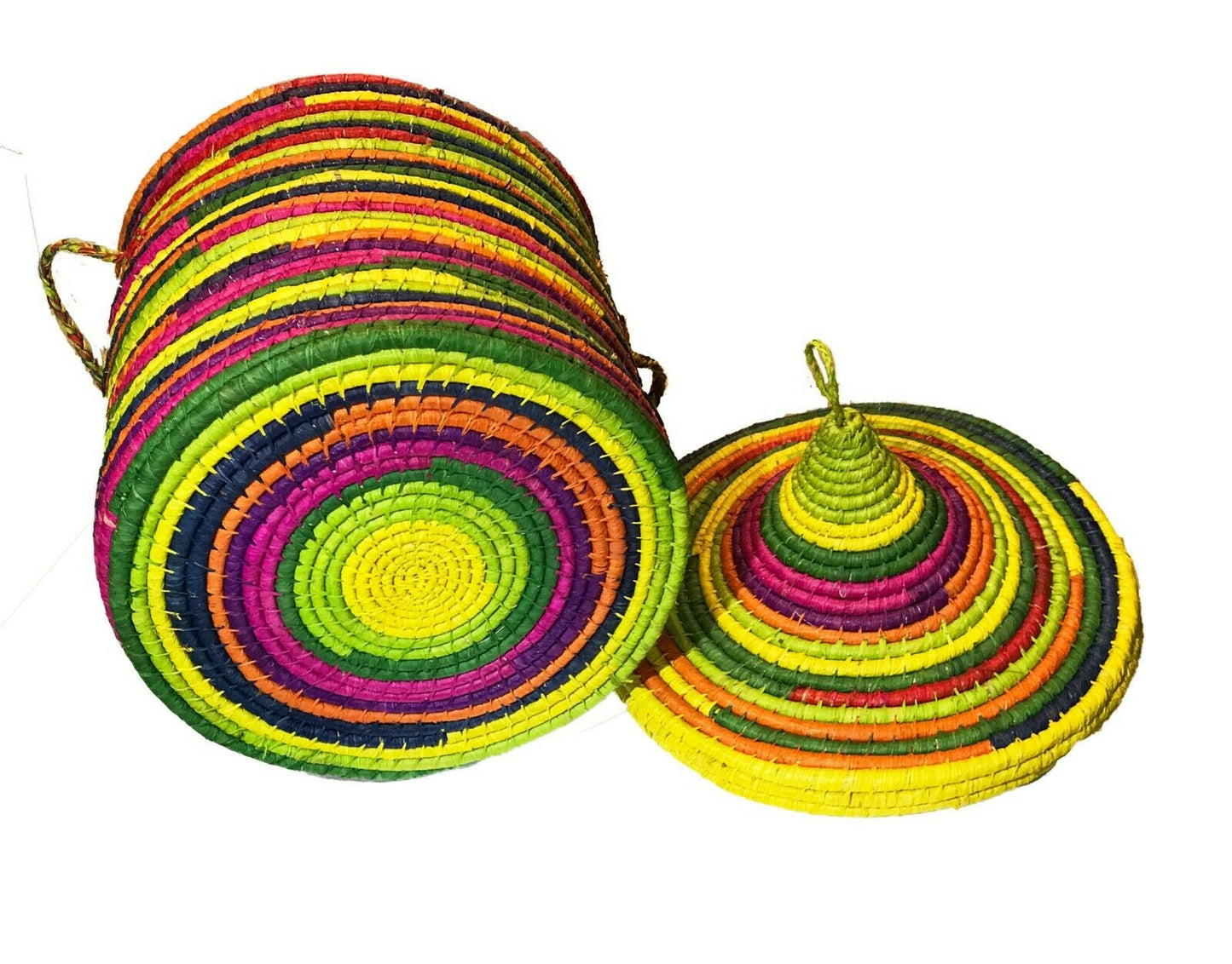 #399 Colorful Basket W/ Lid Senegal West Africa 21"h by 15" D