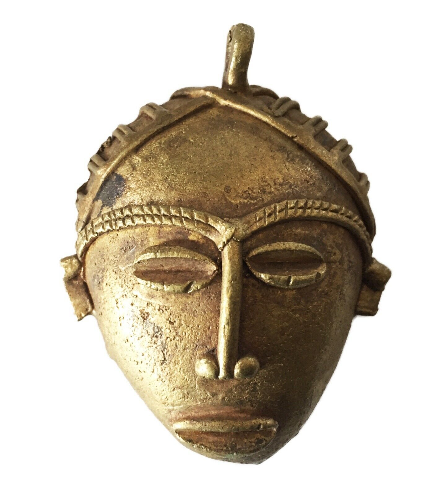 #1900 African Baule Gold Weight Passport/Pendant Bronze Mask 2.75" h