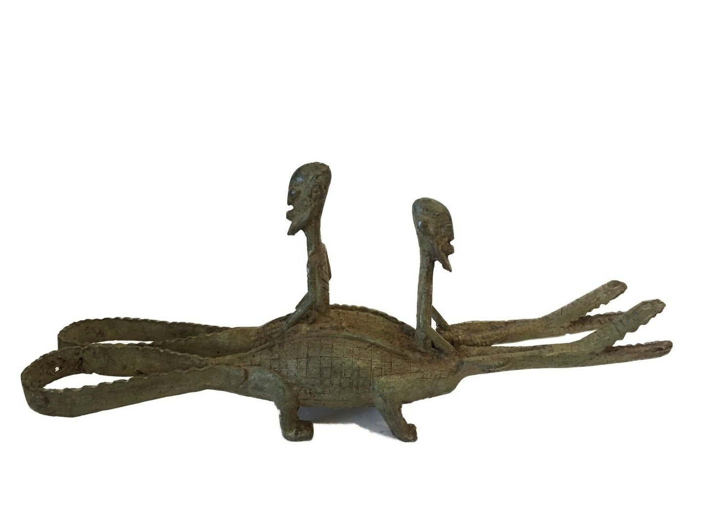 #739  Dogan Bronze   Figures Riding a crocodiles  , Mali.15 " W