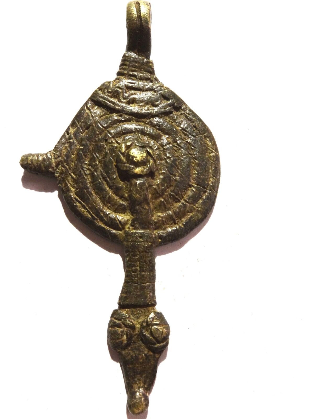 #1011 Superb Gan Bronze Amulet Pendant of Ornate Serpent Burkina Faso 3.75" H