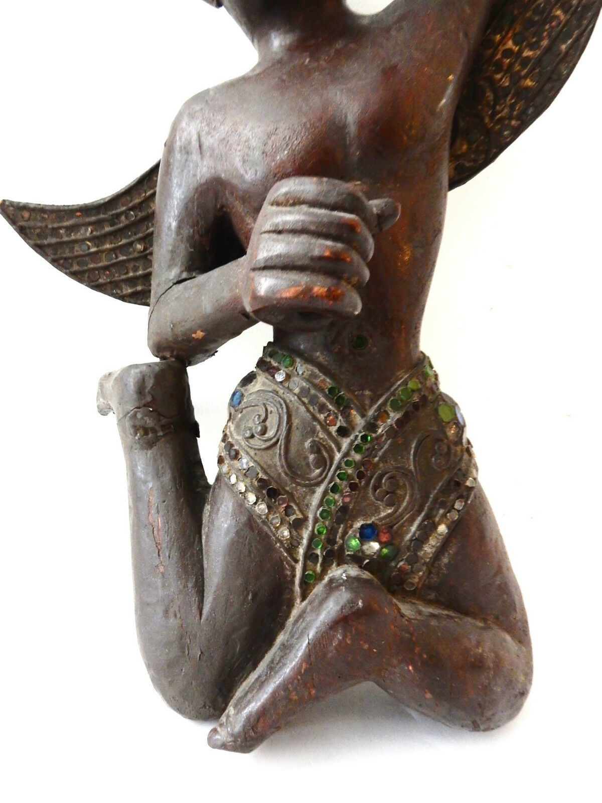 #2007 LG 19th Antique Carved Wood Thai Angel /Putt i/ Figure 22" H