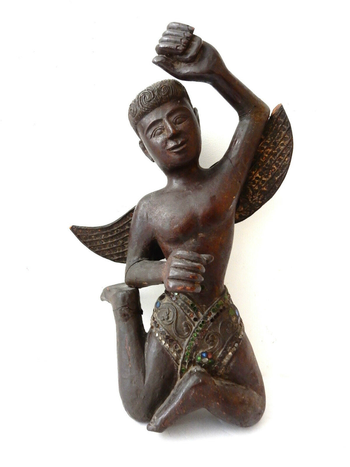 #2007 LG 19th Antique Carved Wood Thai Angel /Putt i/ Figure 22" H