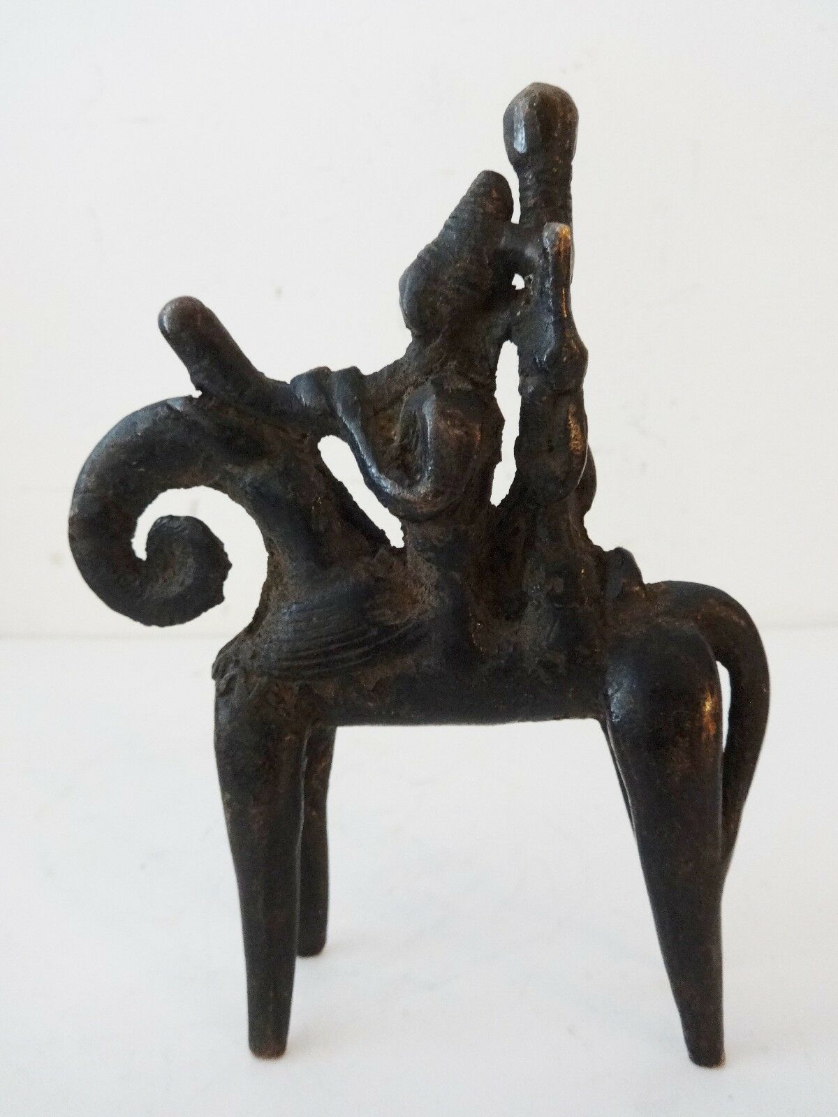 #H50 African Dogon Bronze Horseman Cast Handmade Mali 4" W by 5" H