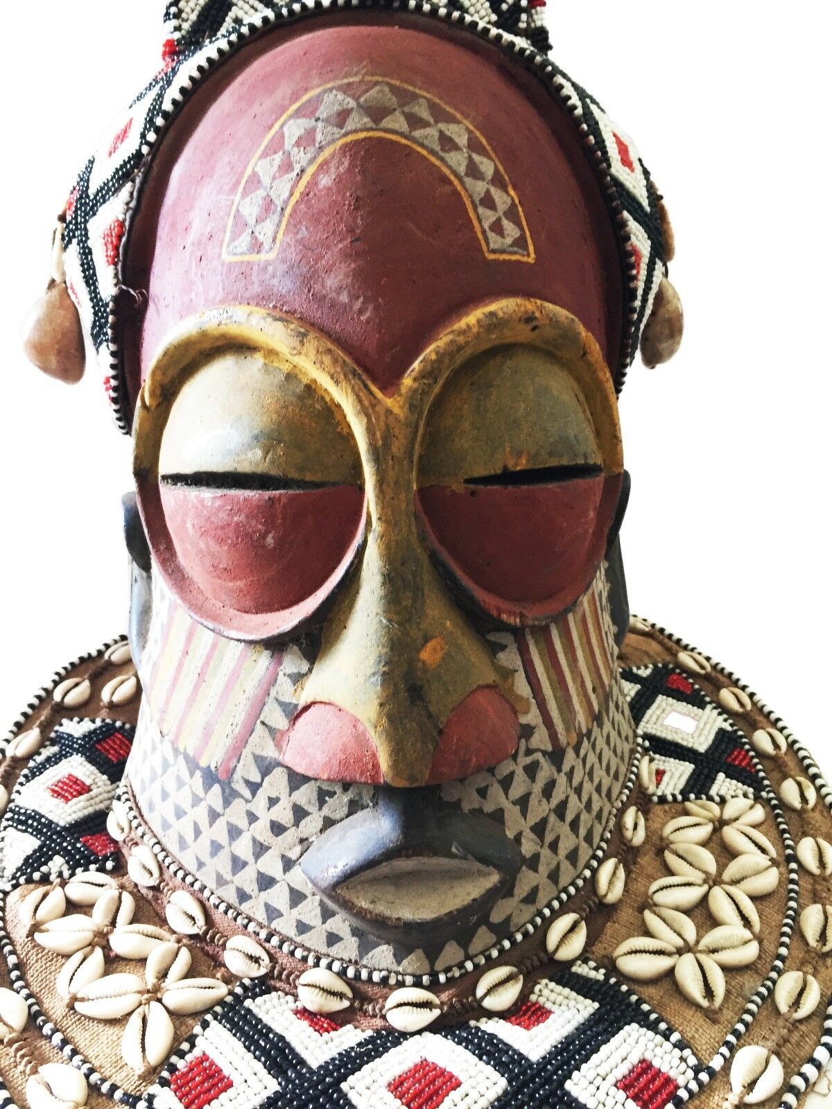 #1416 Stunning Kuba Royal Head Mask Congo Africa 13" H