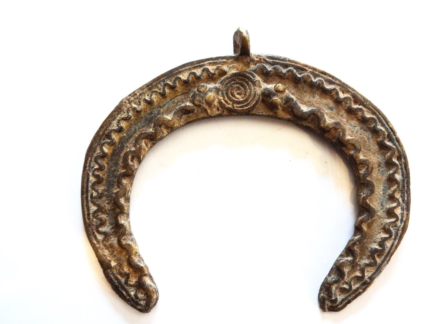 #1013 Superb Lobi Bronze Amulet Pendant of two Serpents Burkina Faso-AFRICA 3.5"W