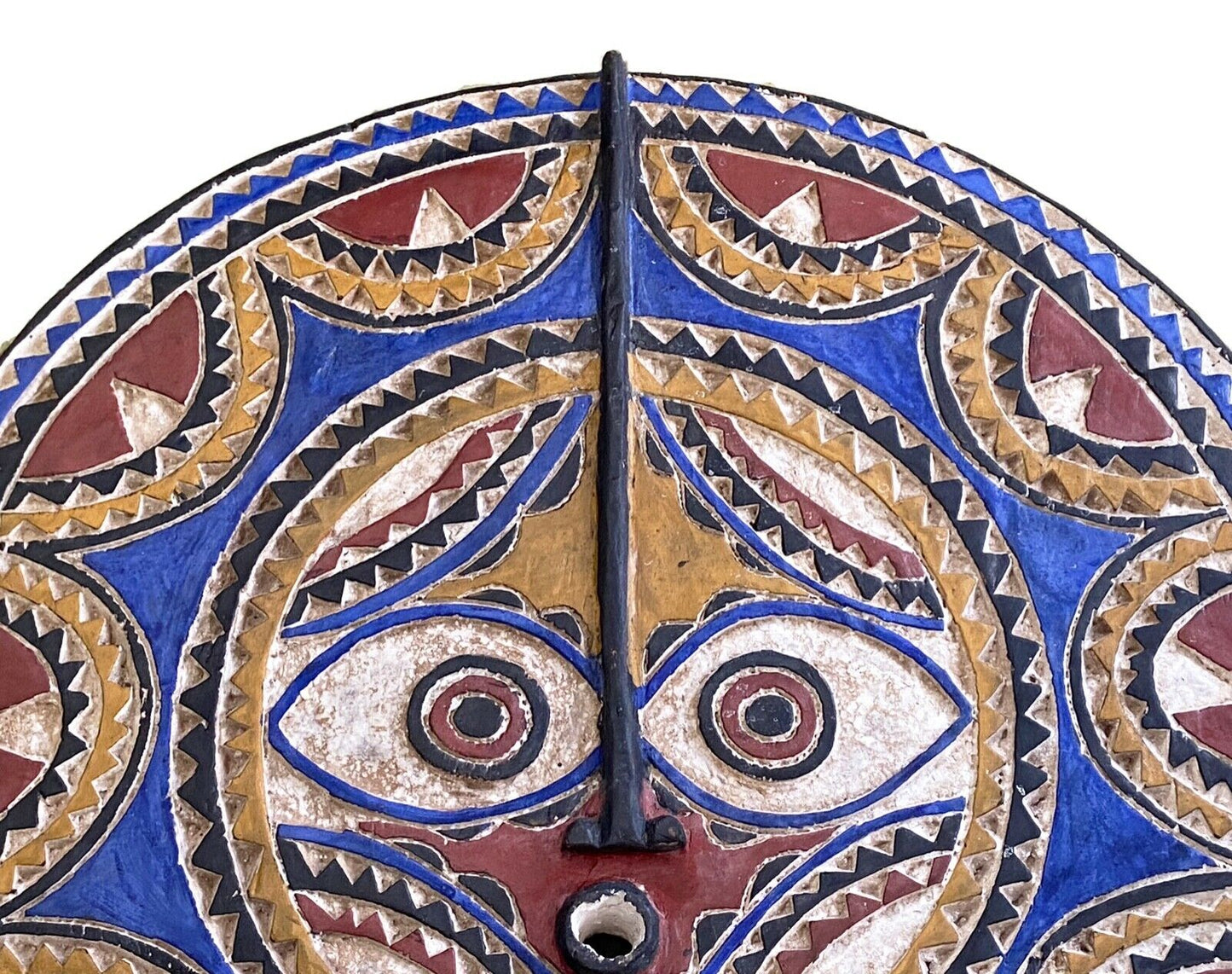#877 Lg Bwa Sun Mask Blue and Red Burkina Faso 28 Inch African Art
