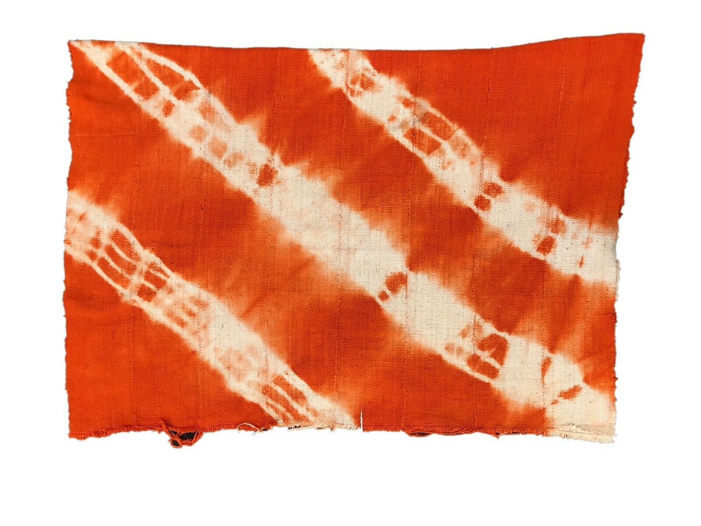 African Bogolan Textile Mud Cloth Orange & White 44" by 60" # 29