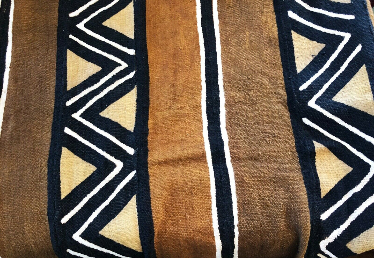 African Brown/Mustard/Black/White Mud Cloth/ Blanket Mali W/Glass Trade Beads # 269