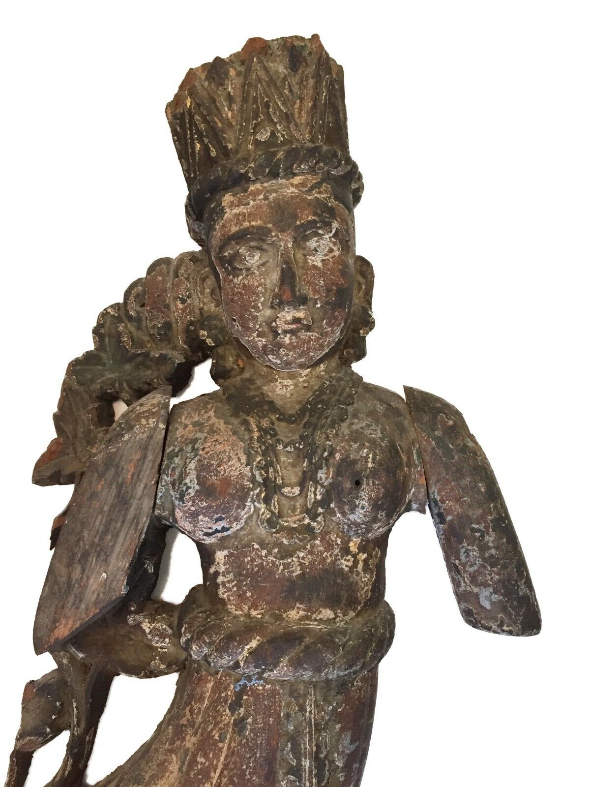 #1009 LG Rare Museum Quality 19th c Indonesian Crowned Angel 34" H