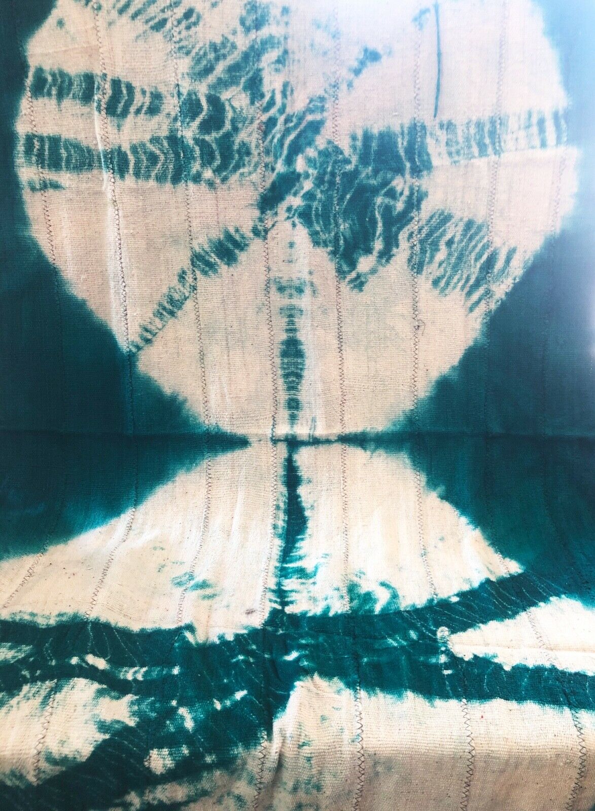 African Emerald Green & White Mud Cloth Textile Mali 40" by 60" # 296